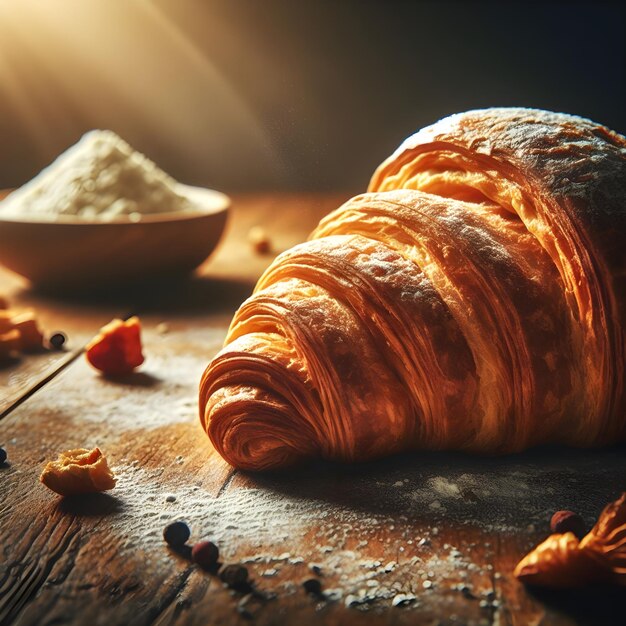 Croissant réaliste dans une cuisine sombre