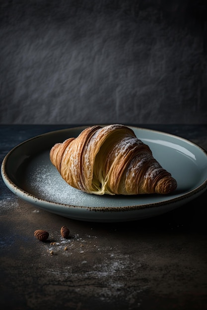 Croissant servi sur un fond de plaque en céramique Illustration AI Generative