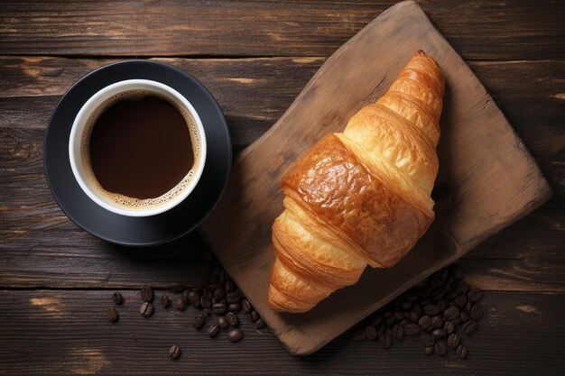 Croissant avec une tasse de café Generative AI