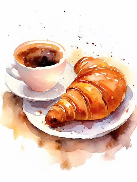 Un croissant et une tasse de café