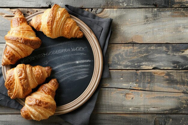 Des croissants sur une assiette avec un tableau blanc