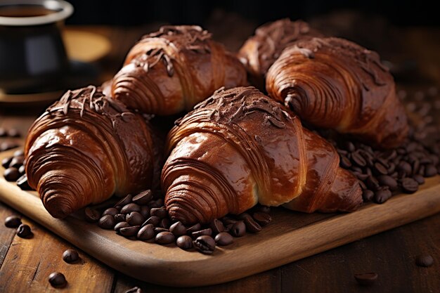 Des croissants au chocolat décadent avec de la poudre de cacao