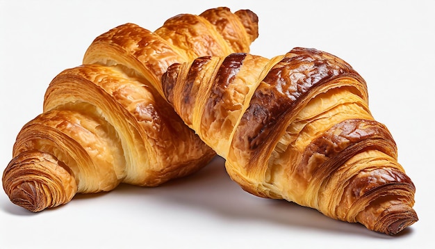 Des croissants au premier plan sur un fond blanc