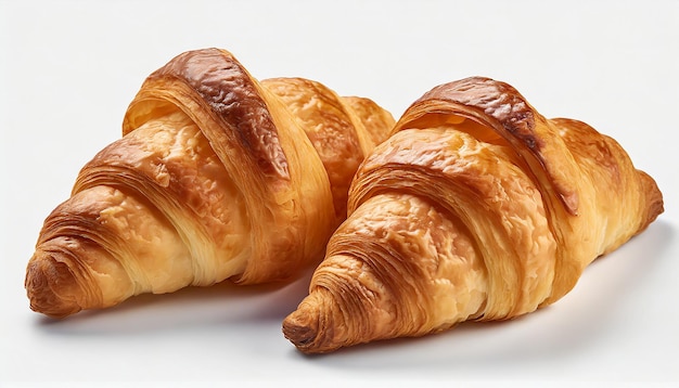 Des croissants au premier plan sur un fond blanc