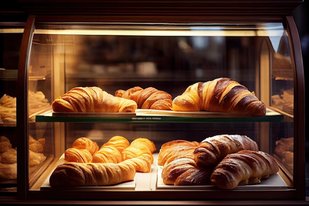 Croissants en boulangerie pâtisserie petit-déjeuner français traditionnel