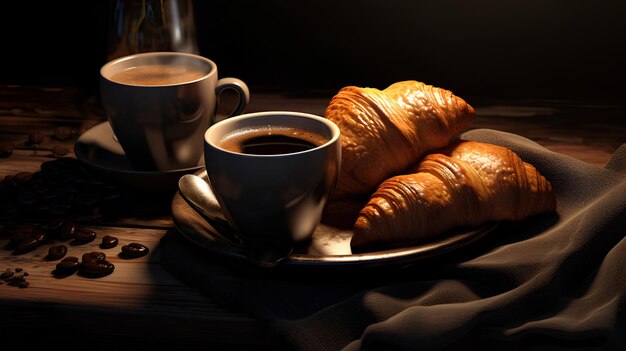 Photo les croissants étaient à plat sur la table de la cuisine. des croissants délicieux en arrière-plan.