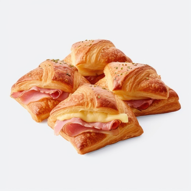 Croissants farcis de jambon et de fromage isolés sur un fond blanc