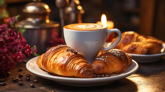 Croissants fraîchement cuits et café