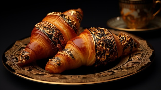 Croissants or et violet complexes avec des motifs du monde antique