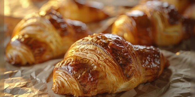 Photo croissants sur papier cireux