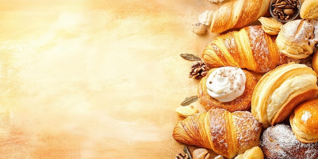 Croissants et pâtisseries dorés