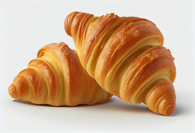 Croissants placés sur un fond blanc dans un style de détail authentique hyper réaliste