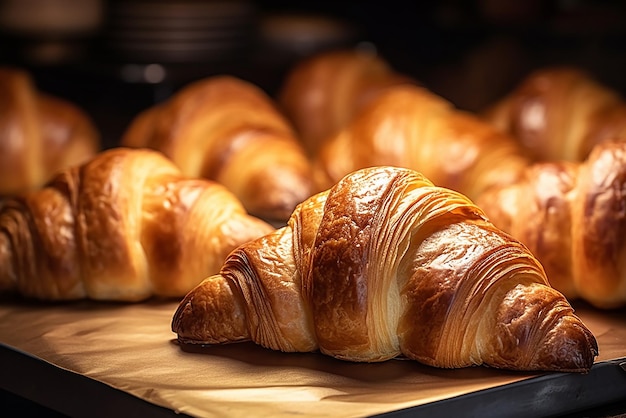 Des croissants prêts sortis du four.