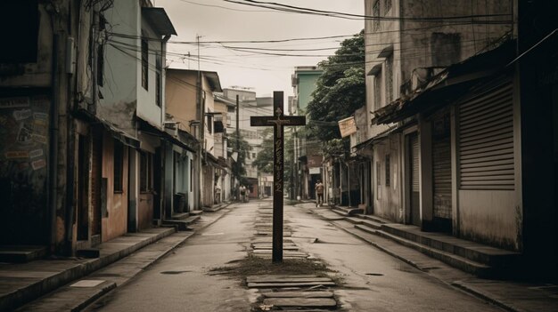 Une croix au milieu d'une rue