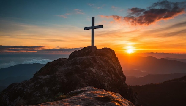 Photo croix au sommet de la montagne de la résurrection