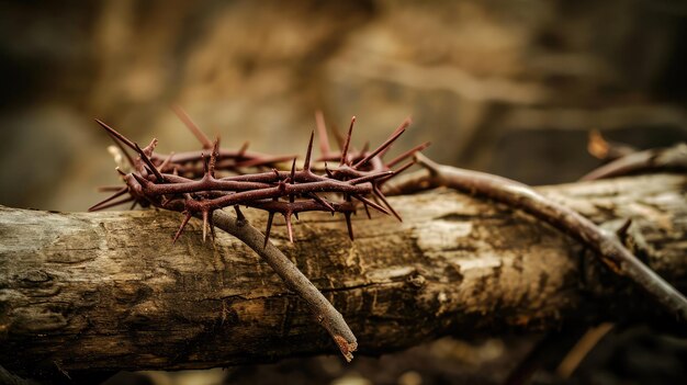 une croix de bois et une couronne d'épines