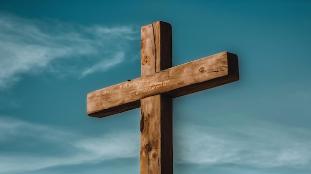Une croix en bois faite à la main au-dessus du ciel