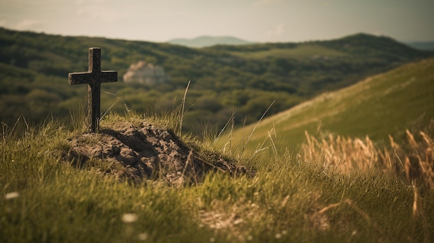 Croix catholique chrétienne sur les collines Illustrateur d'IA générative