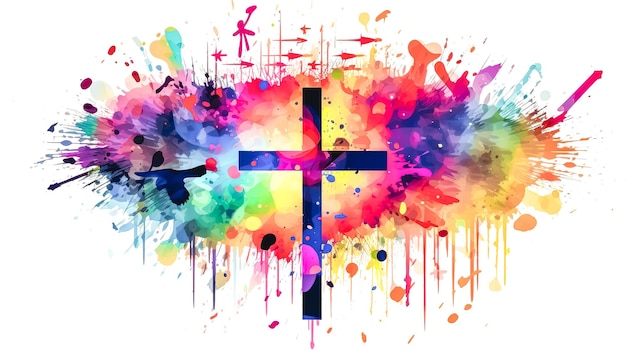 Photo croix chrétienne et conception de couleurs ia générative