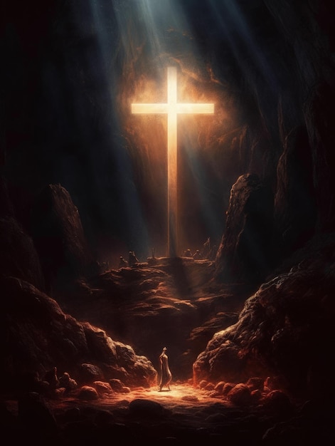 Croix chrétienne sur la tombe de jésus christ sur la montagne