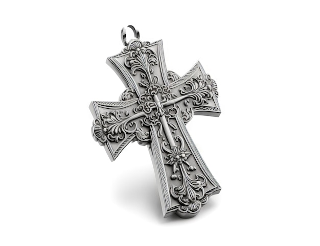 Croix crucifix en argent avec IA générative isolée sur blanc