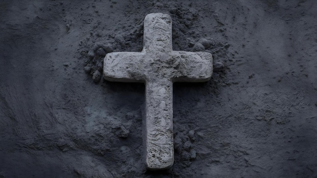 Photo croix ou crucifix fait de cendre, de poussière ou de sable.