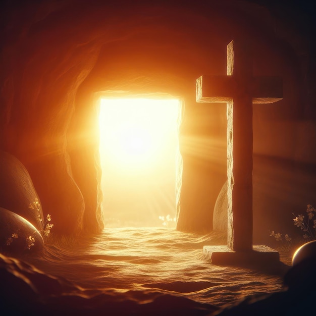 Photo une croix dans une grotte avec une croix en arrière-plan