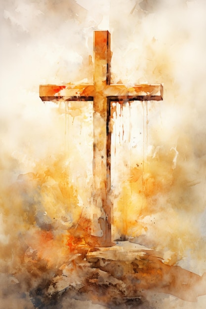 Croix du Christ dans le style de la peinture à l'aquarelle abstraite baptisme fond religieux