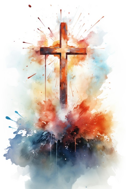 Croix du Christ dans le style de la peinture à l'aquarelle abstraite baptisme fond religieux