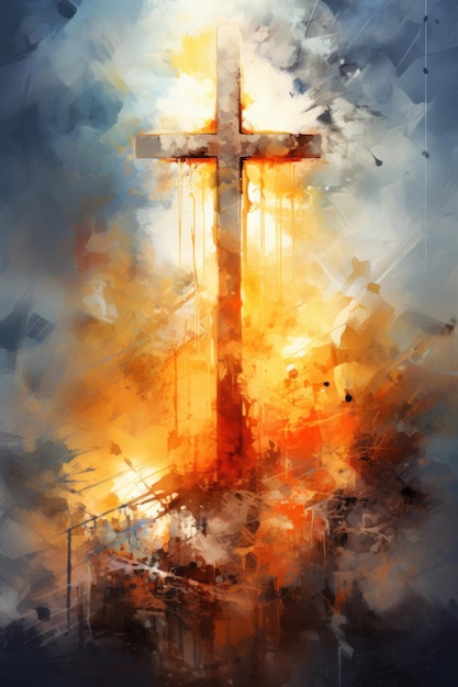 Croix du Christ dans le style de la peinture à l'aquarelle abstraite baptisme fond religieux