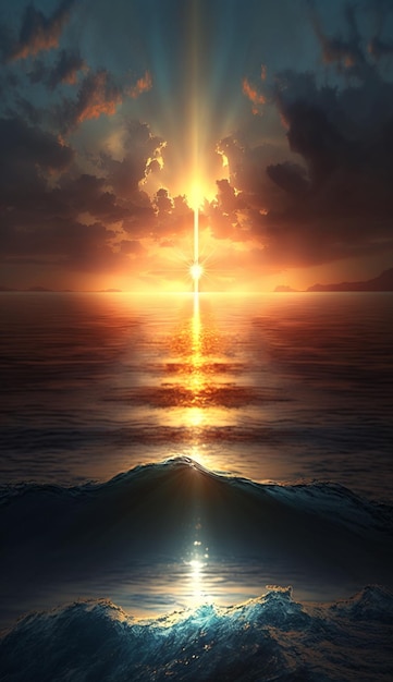 Photo une croix est sur l'eau et le soleil se couche.