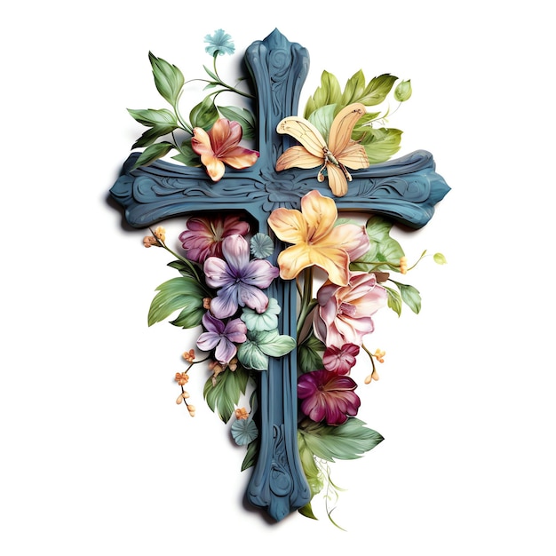Une croix avec des fleurs dessus