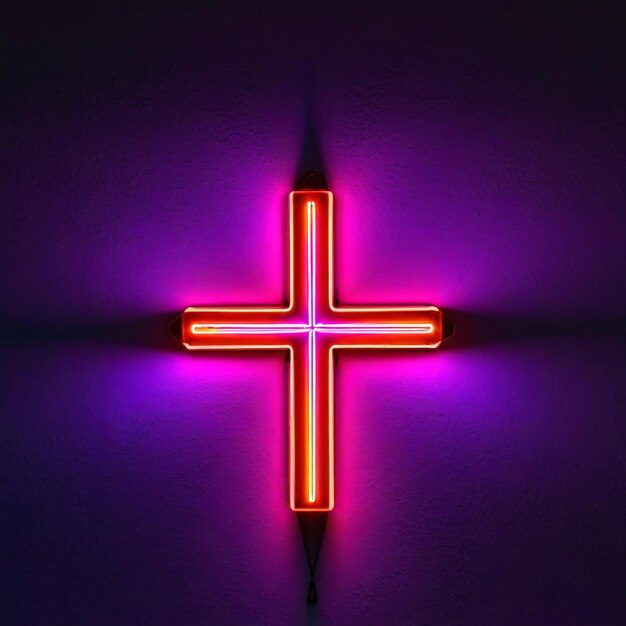 Photo croix lumineuse au néon brillant