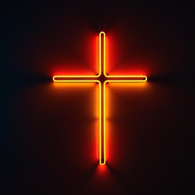 Photo croix lumineuse au néon brillant