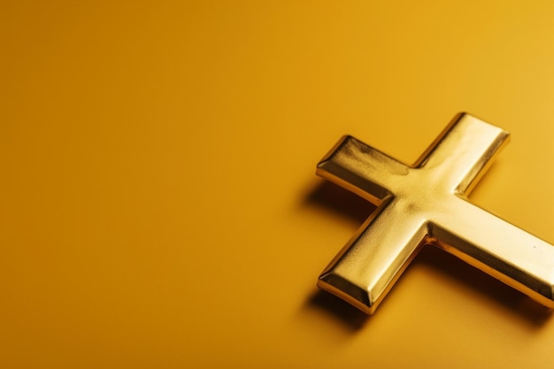 Une croix d'or avec un fond d'espace de copie jaune