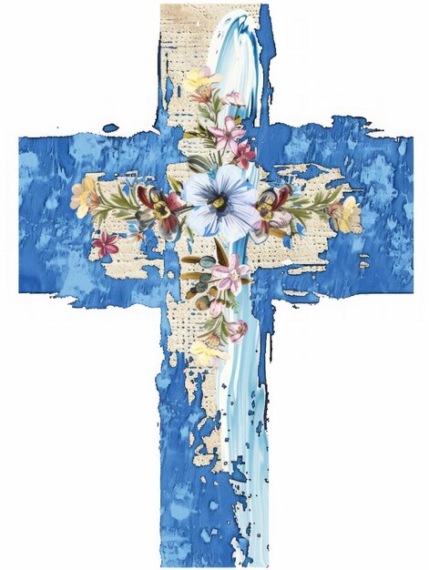 Croix de Pâques sur fond d'aquarelle bleue avec une IA générative de design floral