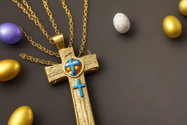 Croix de Pâques avec œuf de Pâque avec le message Il est ressuscité