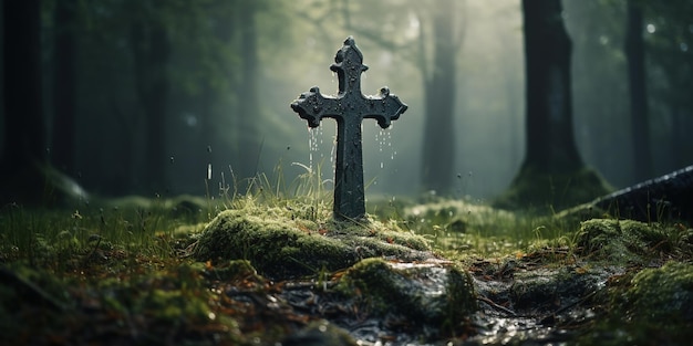 Croix de pierre pierre tombale dans le cimetière Symbole de la religion dans la foi en Dieu