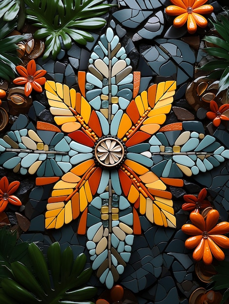 Croix sacrée en mosaïque en céramique ornée de motifs de feuilles de palmier Croix du dimanche des Rameaux Photo Art chrétien
