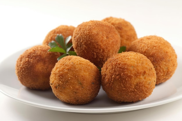 Croquetas sur assiette blanche sur fond blanc plat espagnol IA générative