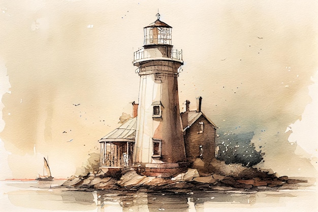 croquis à l'aquarelle d'un phare