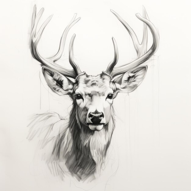 Photo des croquis au charbon de cornes de cerf et de têtes de cerf dans le style de 32k uhd