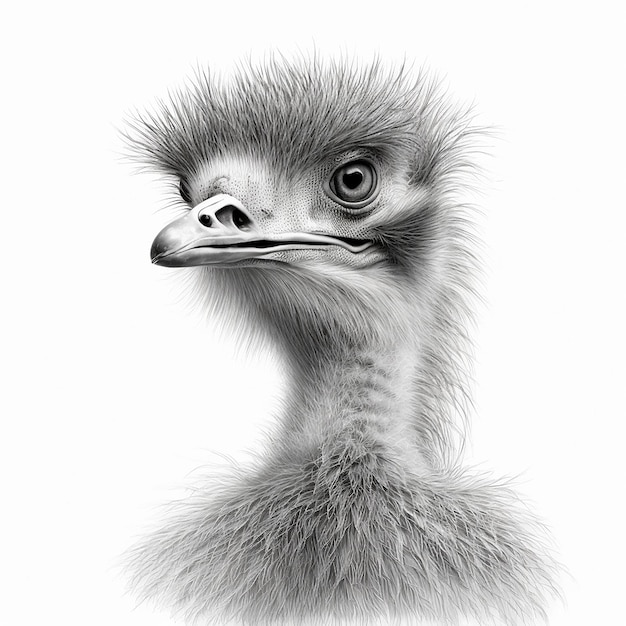 Croquis au crayon dessin d'oiseau tête d'autruche mignon généré par l'IA