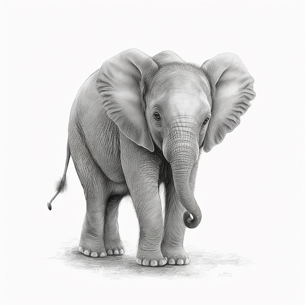 Croquis au crayon dessins d'animaux d'éléphants mignons générés par l'IA