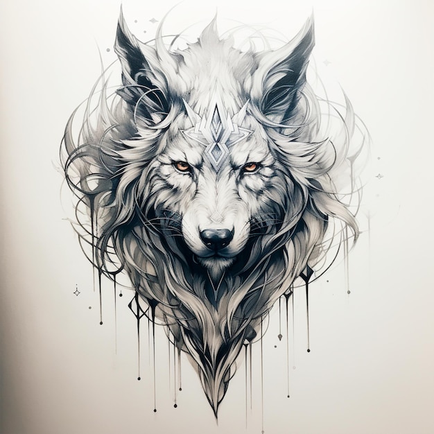 croquis au crayon d'un tatouage de loup