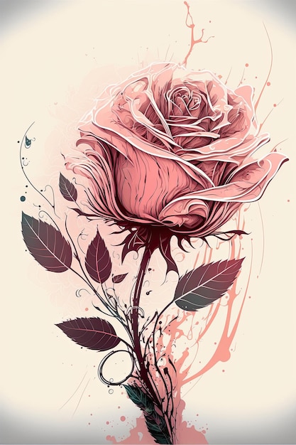Photo croquis de belles roses roses sur fond blanc generative ai