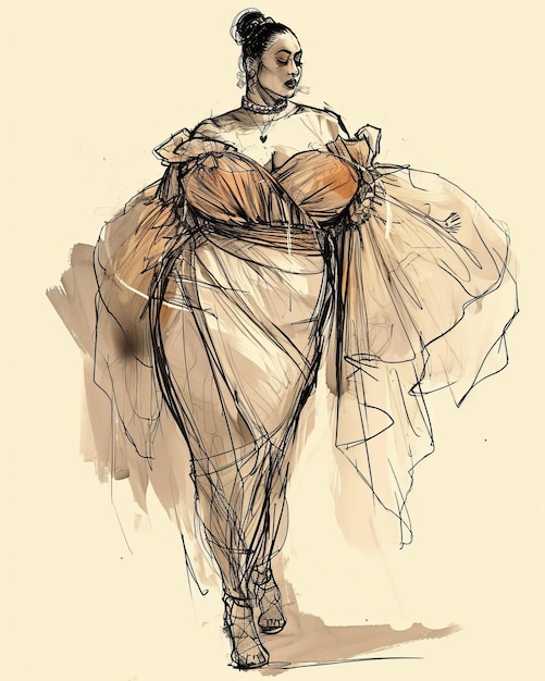 Des croquis de design de mode à la taille de BIPOC Plus en ferrotype.