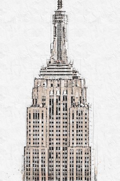 Photo croquis dessin de la partie supérieure de l'empire state building sur fond blanc