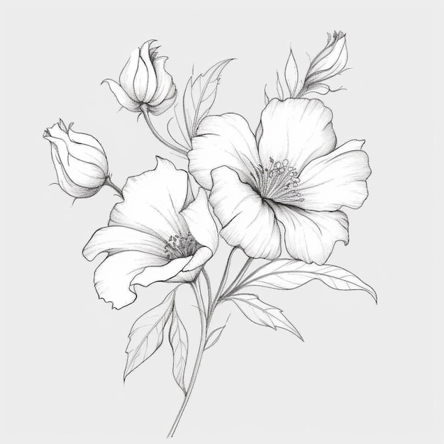 Un croquis de fleurs sur fond blanc.