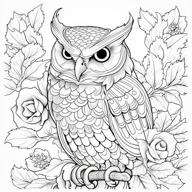 Croquis d'un hibou en noir et blanc